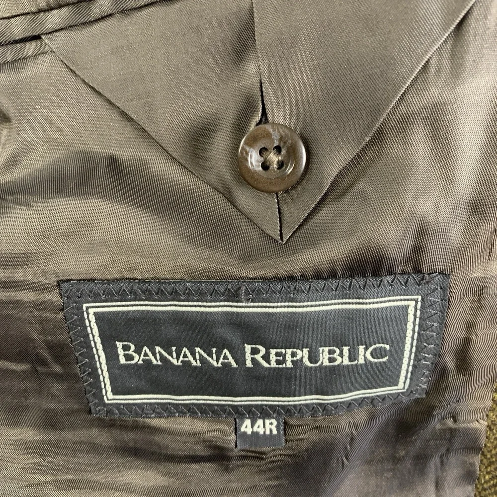 VTG 90s Banana Republic Mens Wool Herringbone Tweed Sport Coat Sz 44R Wide Lapel